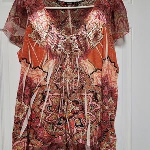 Apt.9 Fall Flowy Semi-Sheer sleeve Blouse, Scoop Neck Shirt for Women. XL